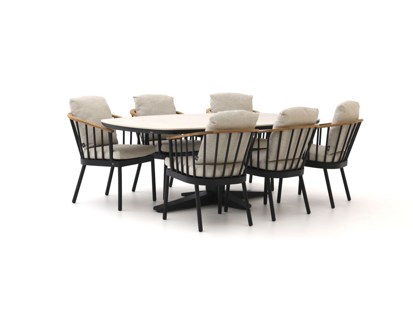 Apple Bee Condor/Zanzibar dänisch oval 220 cm Gartenmöbel-Set 7-teilig